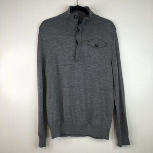 BANANA REPUBLIC 1/4 ZIP and Buttons Wool Sweater Gray 100% Merino MEDIUM, M
